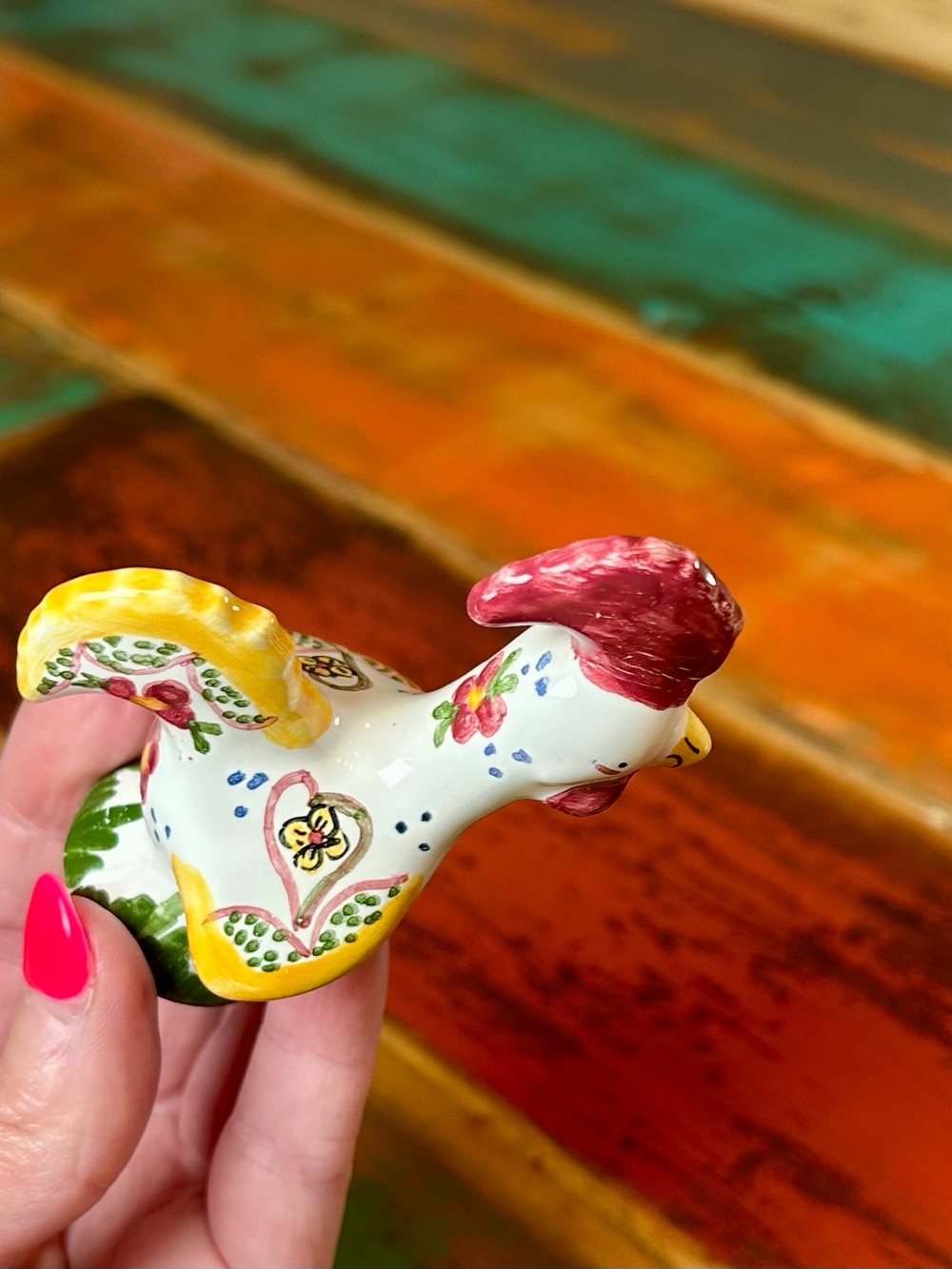 Vintage Portuguese Good Luck Rooster Figurines Hand Painted Pair Signed - Picture 7 of 11